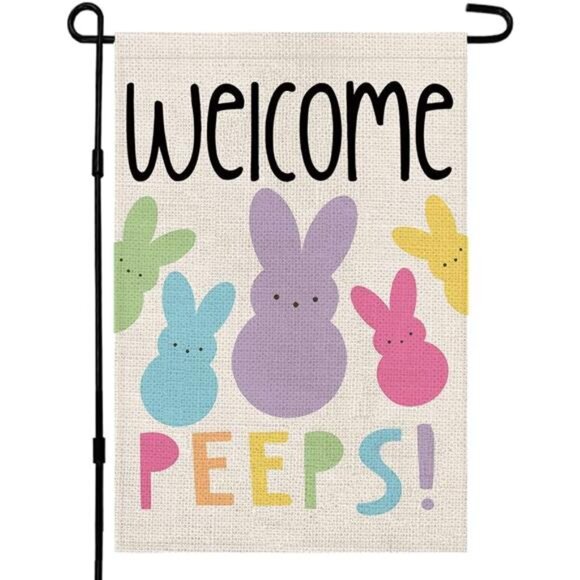 Welcome Easter Garden Flag Double Sided Vertical 12×18 Inch Bunny Banners - Picture 1 of 7